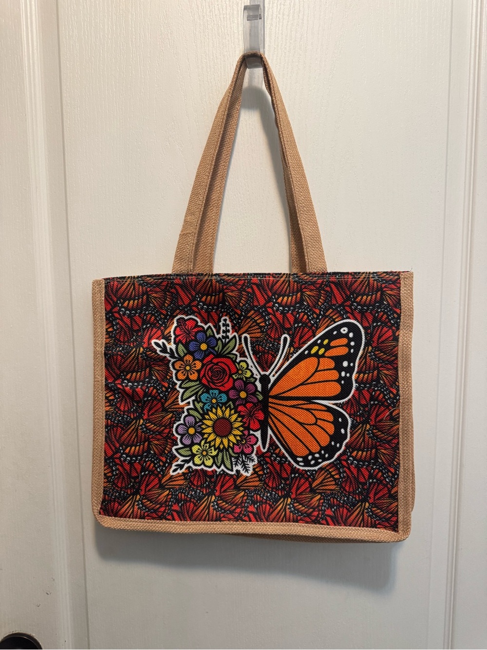 Butterfly Jute Tote Bag